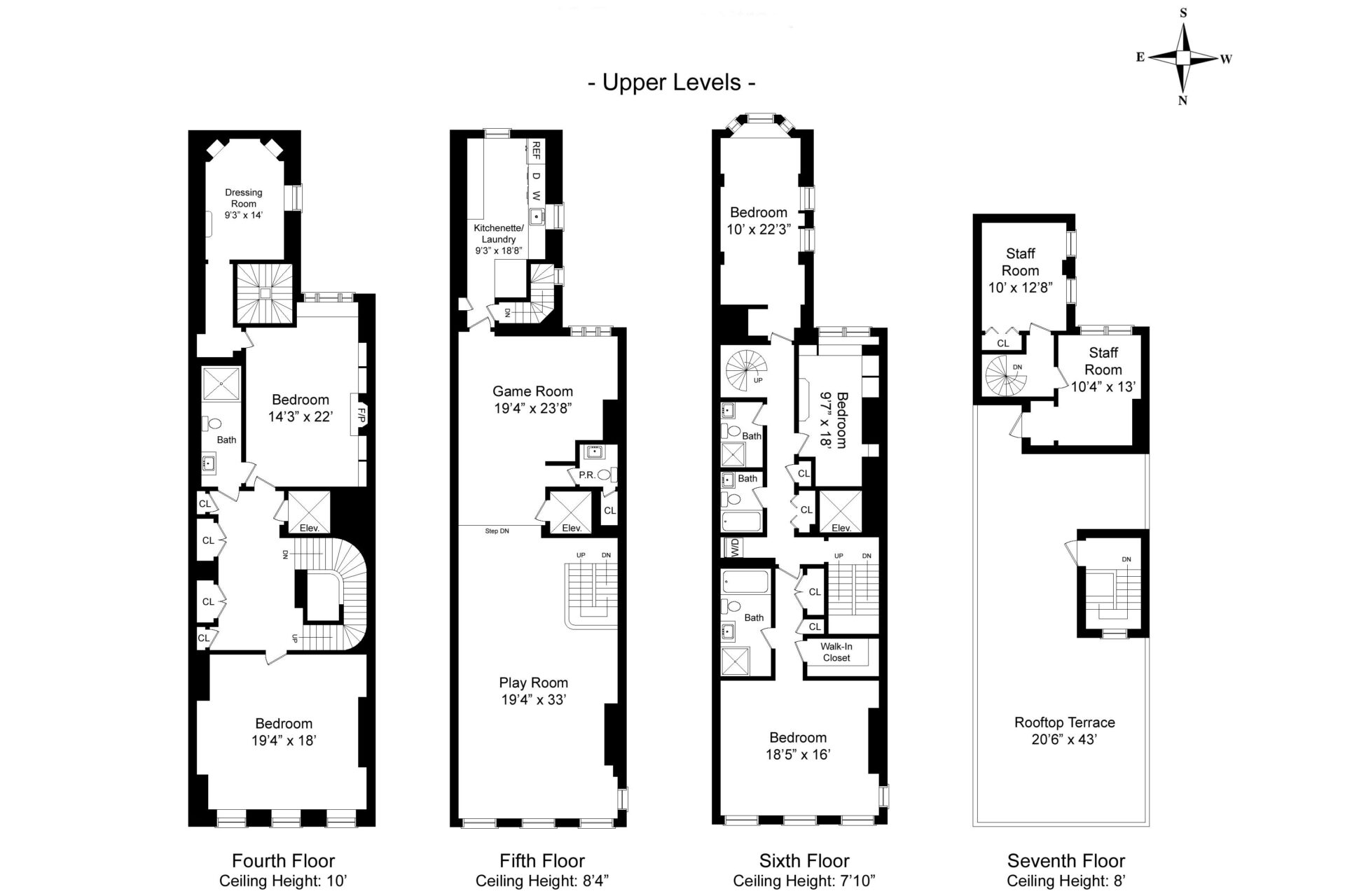 A floor plan of the upper levels of a house.